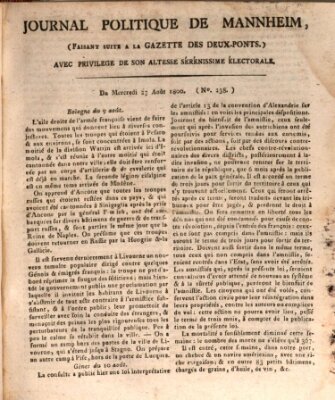 Journal politique de Mannheim (Gazette des Deux-Ponts) Mittwoch 27. August 1800