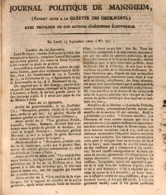 Journal politique de Mannheim (Gazette des Deux-Ponts) Montag 15. September 1800