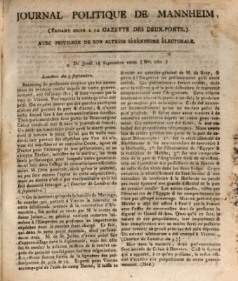 Journal politique de Mannheim (Gazette des Deux-Ponts) Donnerstag 18. September 1800