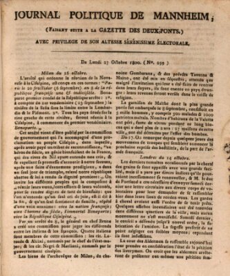 Journal politique de Mannheim (Gazette des Deux-Ponts) Montag 27. Oktober 1800