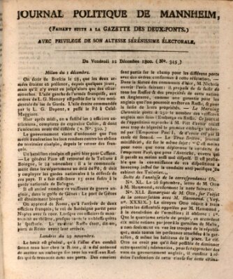Journal politique de Mannheim (Gazette des Deux-Ponts) Freitag 12. Dezember 1800