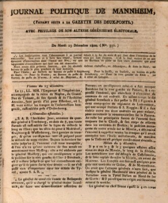 Journal politique de Mannheim (Gazette des Deux-Ponts) Dienstag 23. Dezember 1800