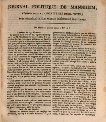 Journal politique de Mannheim (Gazette des Deux-Ponts) Dienstag 6. Januar 1801