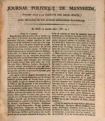 Journal politique de Mannheim (Gazette des Deux-Ponts) Dienstag 13. Januar 1801