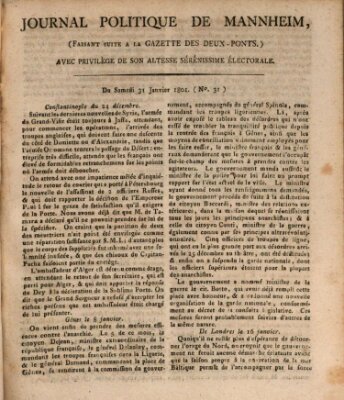 Journal politique de Mannheim (Gazette des Deux-Ponts) Samstag 31. Januar 1801