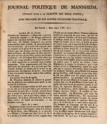 Journal politique de Mannheim (Gazette des Deux-Ponts) Samstag 7. März 1801