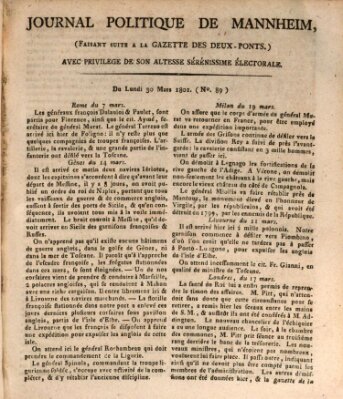 Journal politique de Mannheim (Gazette des Deux-Ponts) Montag 30. März 1801