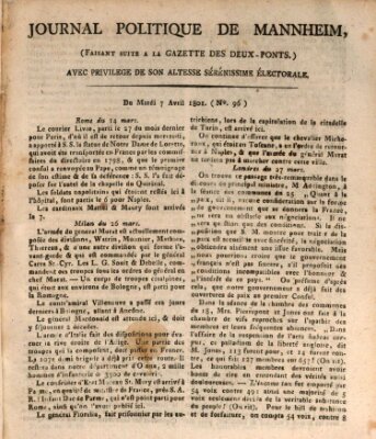Journal politique de Mannheim (Gazette des Deux-Ponts) Dienstag 7. April 1801