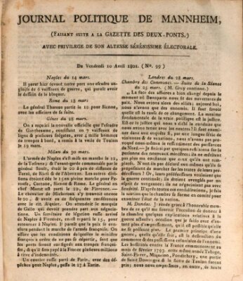 Journal politique de Mannheim (Gazette des Deux-Ponts) Freitag 10. April 1801