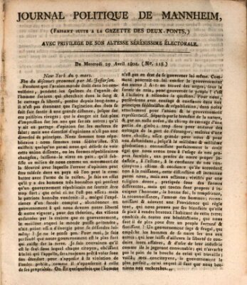 Journal politique de Mannheim (Gazette des Deux-Ponts) Mittwoch 29. April 1801