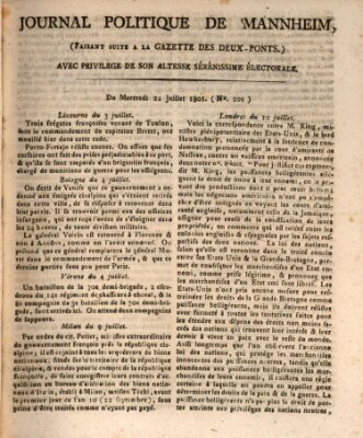 Journal politique de Mannheim (Gazette des Deux-Ponts) Mittwoch 22. Juli 1801