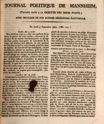 Journal politique de Mannheim (Gazette des Deux-Ponts) Donnerstag 3. September 1801