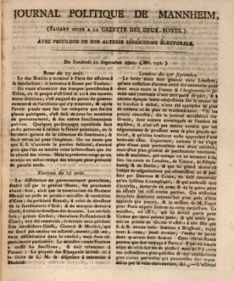 Journal politique de Mannheim (Gazette des Deux-Ponts) Freitag 11. September 1801