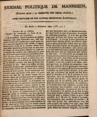 Journal politique de Mannheim (Gazette des Deux-Ponts) Dienstag 17. November 1801