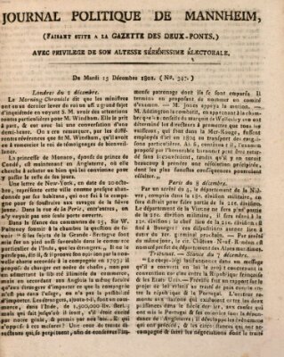 Journal politique de Mannheim (Gazette des Deux-Ponts) Dienstag 15. Dezember 1801