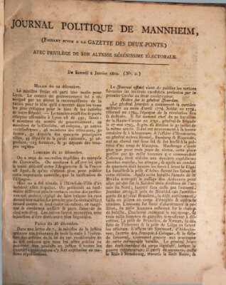 Journal politique de Mannheim (Gazette des Deux-Ponts) Samstag 2. Januar 1802
