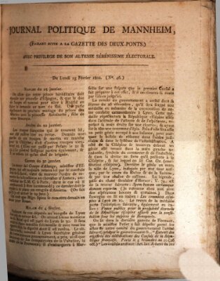 Journal politique de Mannheim (Gazette des Deux-Ponts) Montag 15. Februar 1802
