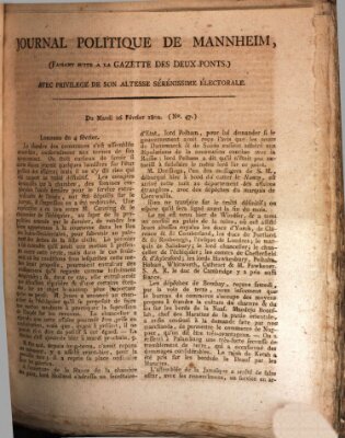 Journal politique de Mannheim (Gazette des Deux-Ponts) Dienstag 16. Februar 1802