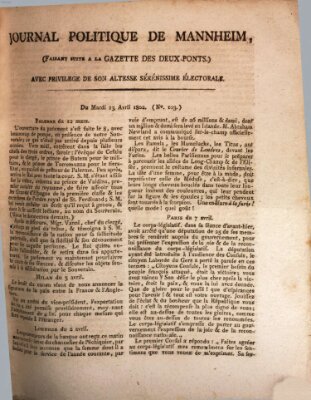 Journal politique de Mannheim (Gazette des Deux-Ponts) Dienstag 13. April 1802