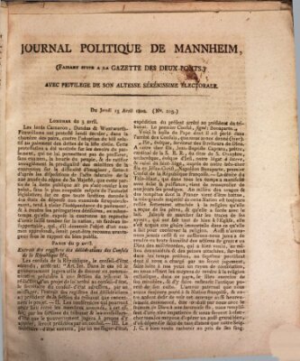 Journal politique de Mannheim (Gazette des Deux-Ponts) Donnerstag 15. April 1802