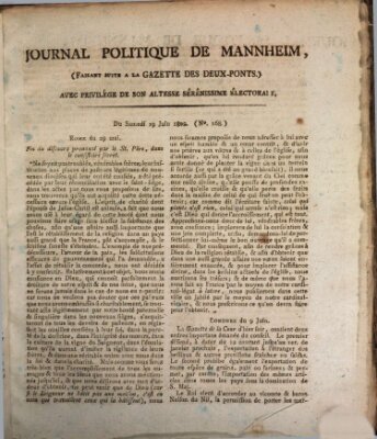 Journal politique de Mannheim (Gazette des Deux-Ponts) Samstag 19. Juni 1802