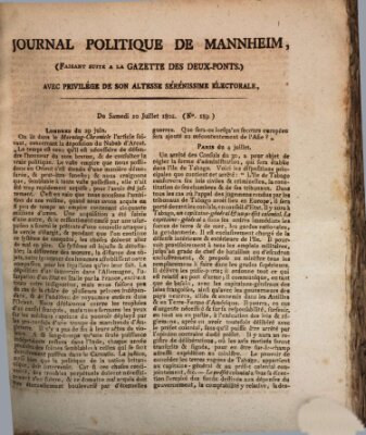 Journal politique de Mannheim (Gazette des Deux-Ponts) Samstag 10. Juli 1802