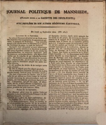 Journal politique de Mannheim (Gazette des Deux-Ponts) Donnerstag 23. September 1802