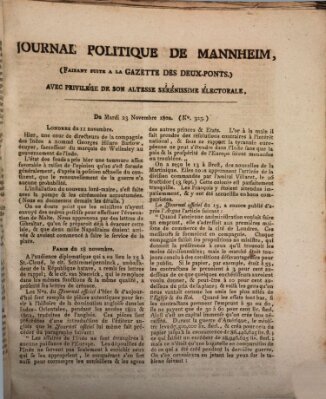 Journal politique de Mannheim (Gazette des Deux-Ponts) Dienstag 23. November 1802