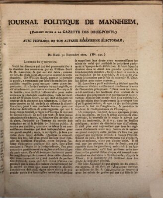 Journal politique de Mannheim (Gazette des Deux-Ponts) Dienstag 30. November 1802
