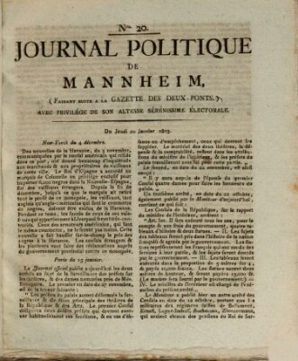 Journal politique de Mannheim (Gazette des Deux-Ponts) Donnerstag 20. Januar 1803