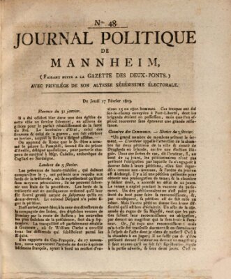 Journal politique de Mannheim (Gazette des Deux-Ponts) Donnerstag 17. Februar 1803
