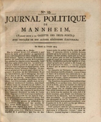 Journal politique de Mannheim (Gazette des Deux-Ponts) Dienstag 22. Februar 1803