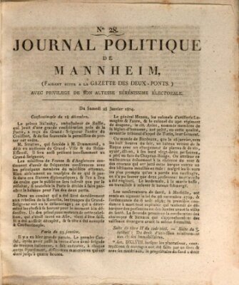 Journal politique de Mannheim (Gazette des Deux-Ponts) Samstag 28. Januar 1804