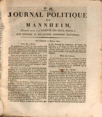 Journal politique de Mannheim (Gazette des Deux-Ponts) Freitag 17. Februar 1804