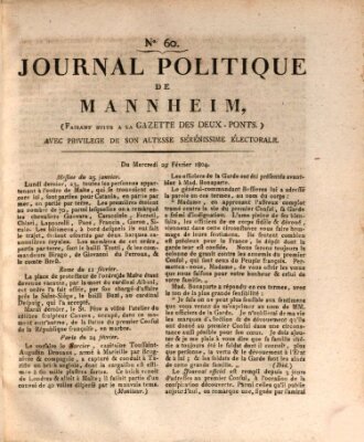 Journal politique de Mannheim (Gazette des Deux-Ponts) Mittwoch 29. Februar 1804