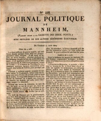 Journal politique de Mannheim (Gazette des Deux-Ponts) Freitag 17. August 1804