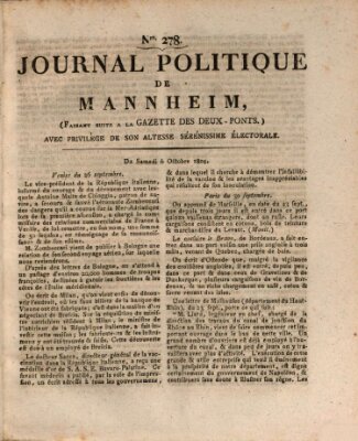 Journal politique de Mannheim (Gazette des Deux-Ponts) Samstag 6. Oktober 1804