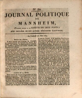 Journal politique de Mannheim (Gazette des Deux-Ponts) Freitag 1. März 1805