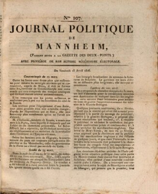 Journal politique de Mannheim (Gazette des Deux-Ponts) Freitag 18. April 1806