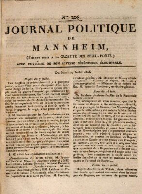 Journal politique de Mannheim (Gazette des Deux-Ponts) Dienstag 29. Juli 1806