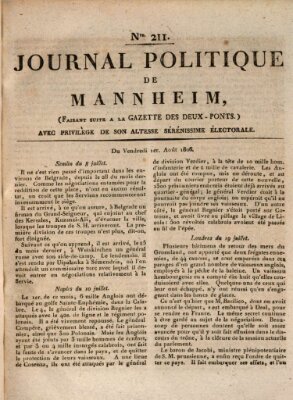 Journal politique de Mannheim (Gazette des Deux-Ponts) Freitag 1. August 1806