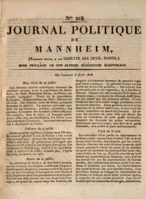 Journal politique de Mannheim (Gazette des Deux-Ponts) Freitag 8. August 1806