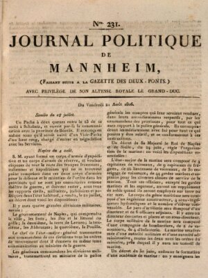 Journal politique de Mannheim (Gazette des Deux-Ponts) Donnerstag 21. August 1806