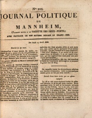 Journal politique de Mannheim (Gazette des Deux-Ponts) Donnerstag 14. April 1808