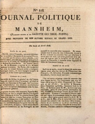 Journal politique de Mannheim (Gazette des Deux-Ponts) Donnerstag 28. April 1808