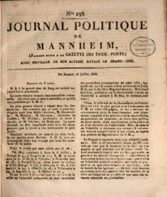 Journal politique de Mannheim (Gazette des Deux-Ponts) Samstag 16. Juli 1808