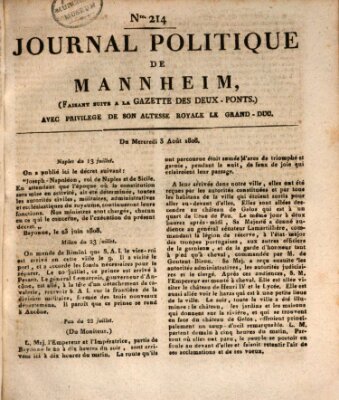 Journal politique de Mannheim (Gazette des Deux-Ponts) Mittwoch 3. August 1808