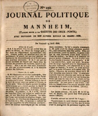 Journal politique de Mannheim (Gazette des Deux-Ponts) Freitag 19. August 1808
