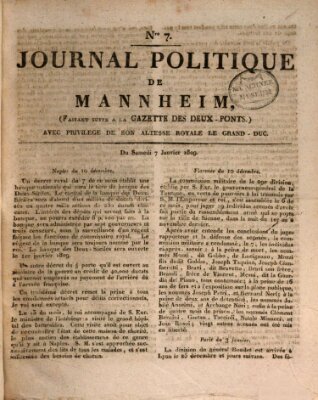 Journal politique de Mannheim (Gazette des Deux-Ponts) Samstag 7. Januar 1809