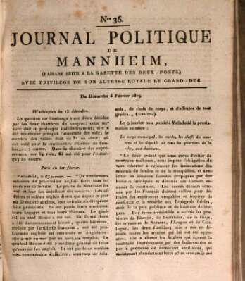 Journal politique de Mannheim (Gazette des Deux-Ponts) Sonntag 5. Februar 1809